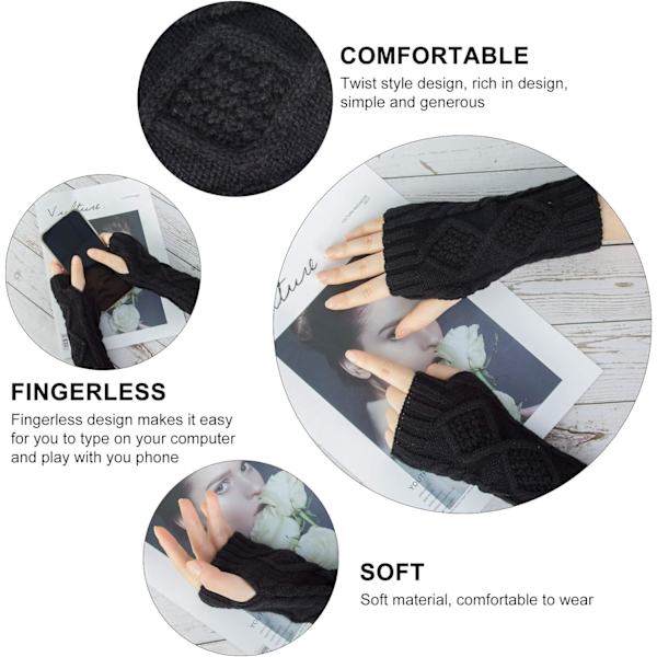 2 par halvfingerhandskar vantar dam vinter stickade handskar