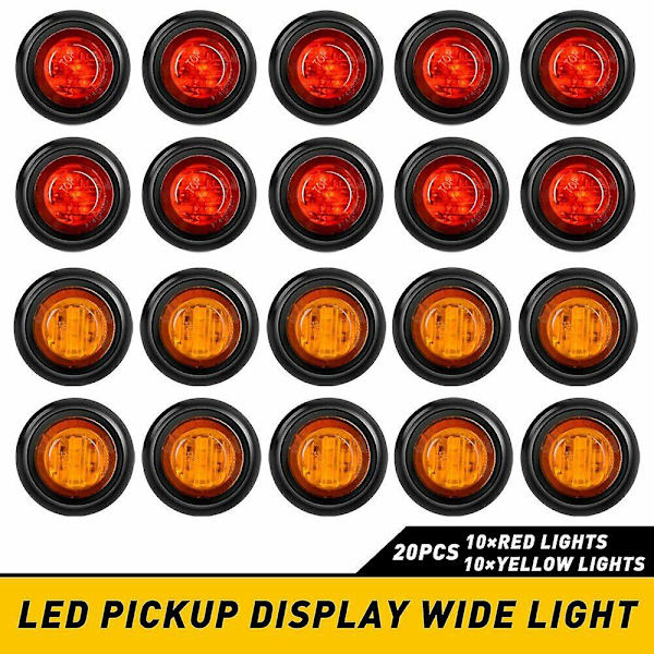 20 stk. 3 LED 3/4\" runde sidemarkør indikatorlys, lastbilsignallys til 12v bil bus lastbil trailer