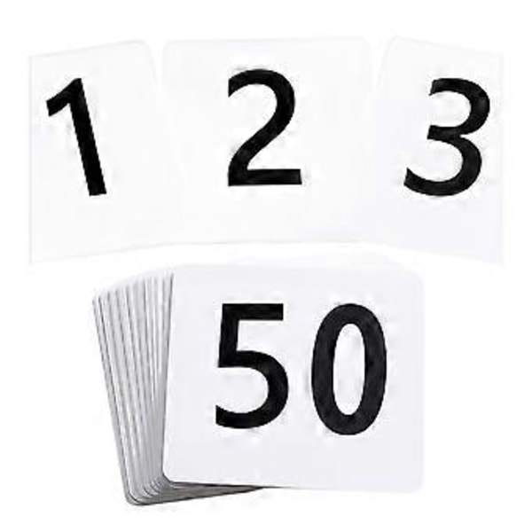 Helposti mukana kuljetettavat numeroidut istumapaikkakortit ravintoloille ja juhlatilaisuuksiin, hääpöytänumerot, juhlien istumajärjestely 1 to 50