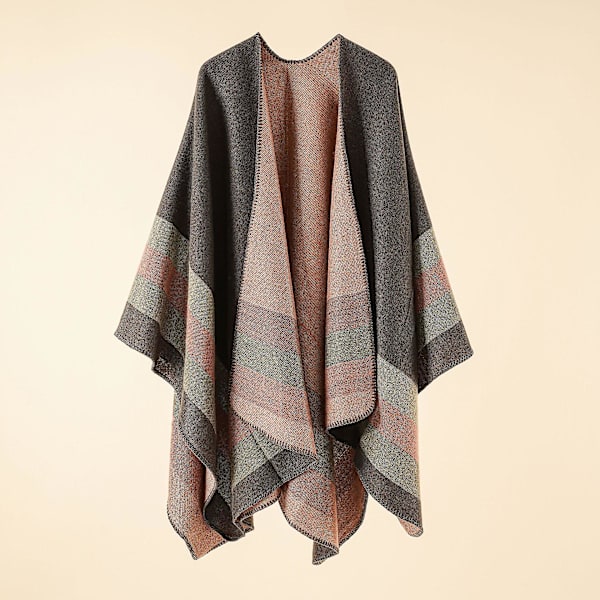 Randig Kapsjal Shawl Retro Split för att Hålla Varmt Imitationskashmir Scarf Cape