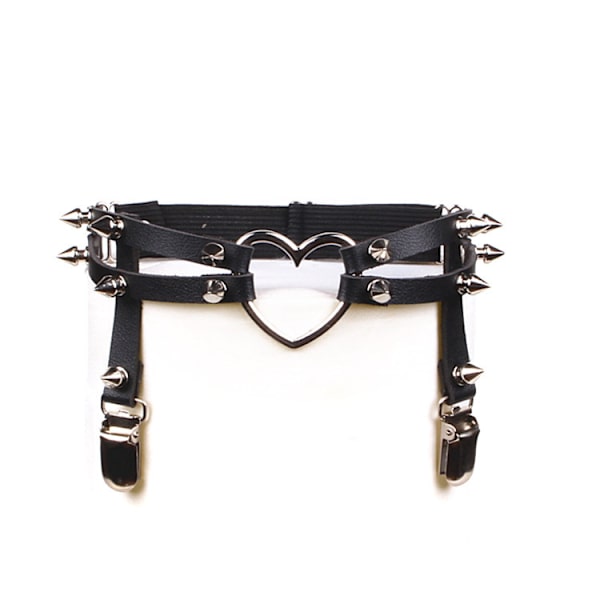 Gotiske Strømpebånd Benring 2 PCS Hjerte Studded Elastisk Ben Suspender Bælte Punk Justerbar Suspender med 2 Metal Clips Sele Ben Bælter med Clips Sort