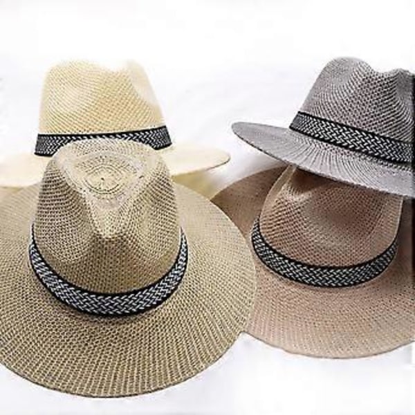 Herr Mesh Täckt Hatt Cowboyhatt Herr Dam Halmhatt med Vindtätt Rep för Solhatt för Utomhussporter Vårcamping Grå Gray