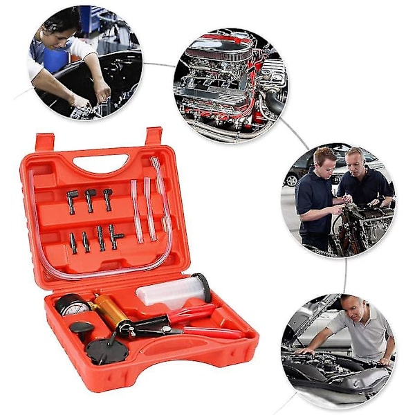 Bromsvätskebleeder, Kit 17pcs 2 i 1 Handpump Vakuumpump & Bromsvätskebleeder