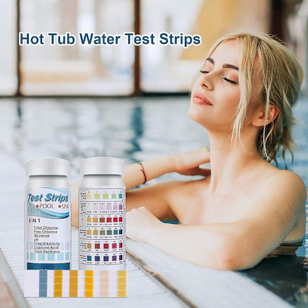 Basseng Spa Ph-teststrimler, 6 i 1 Vannkvalitetstesting Strimler Kit for Boblebad, Svømmebassenger, Nøyaktig Rask Deteksjon