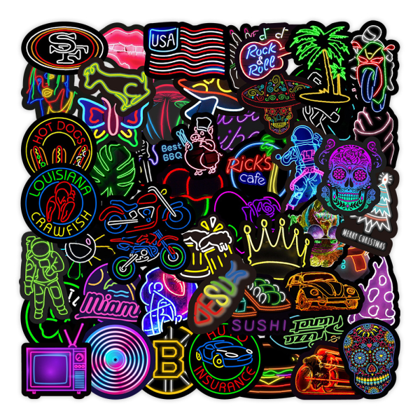 （2）50 Graffiti Neon Stickers Mobile Phone Laptop Water Cup Waterp