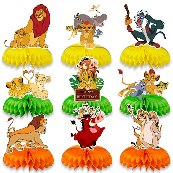 9 stk. Lion King temafest honeycomb kugledekoration, par