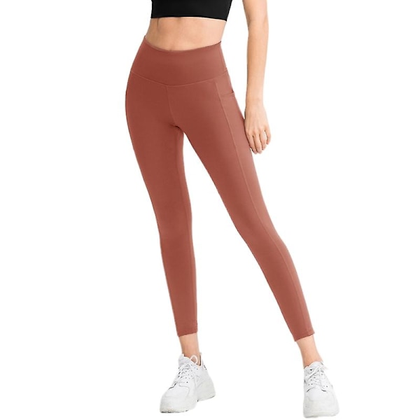 Damtights med hög midja, sidofickor, sportleggings, yogabyxor (6 (M) röd)