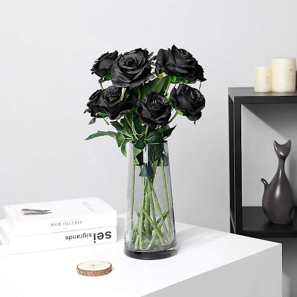 Konstgjorda rosor blommor arrangemang siden bukett för hemfester bröllopsdekoration (svart)（15PCS）