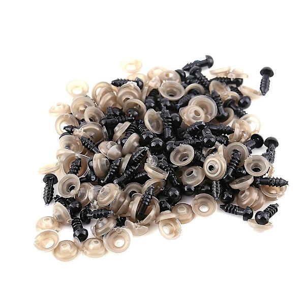Dukkeøjne, 100 stk. 6mm/0,24in Plastik Dukke Sikkerhedsøjne, Sorte Fyldte Hæklede Øjne Massive Runde Diy Fremstilling Strikkede Plys Fyldte（10MM）