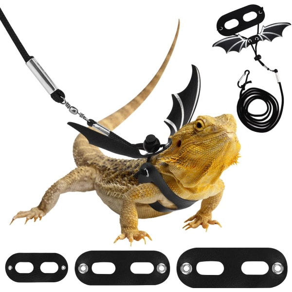 3 PACK Bardu Dragon Harness Lizard Adjustable Leash, Leather Rept