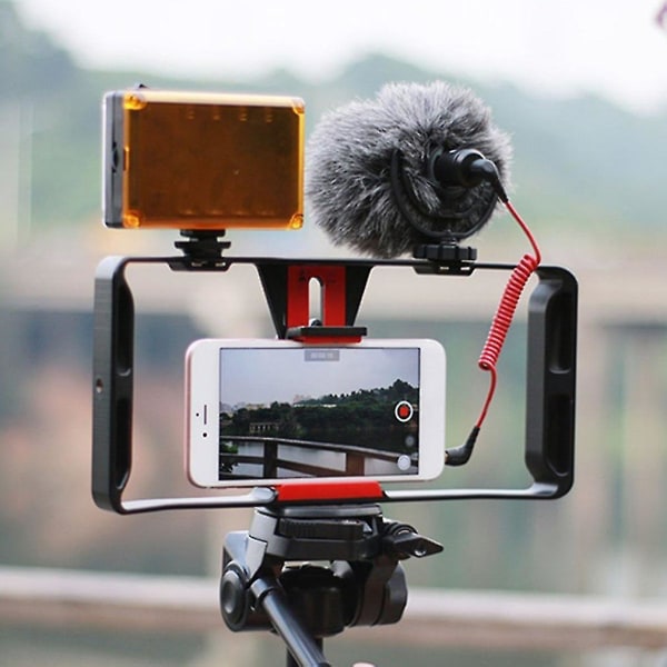 Telefon Video Kamera Bur Handhållen Stabilisator Film Making Rig För Smartphone Hand Grip Bracket Mobiltelefon Stabilisator