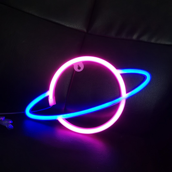 Planet Neon Skyltar, Batteridriven Neonlampa LED Nattlampa, Planet