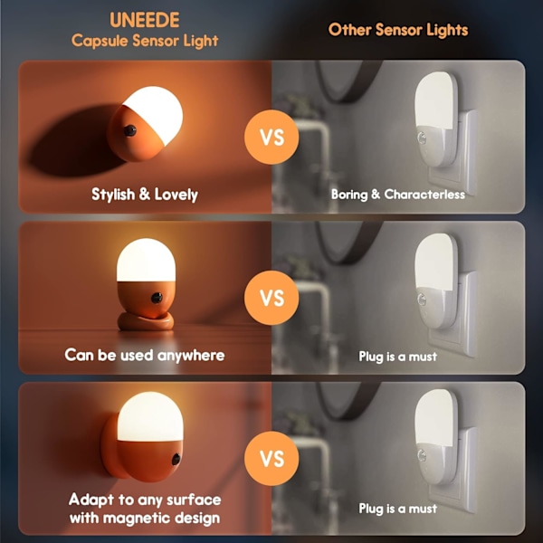 Bevegelsessensor nattlys for barnerom, søt mini oppladbar LED nattlys for baby, bærbar magnetisk kapsel nattlampe med mykt varmt lys for toalett trapp vegg