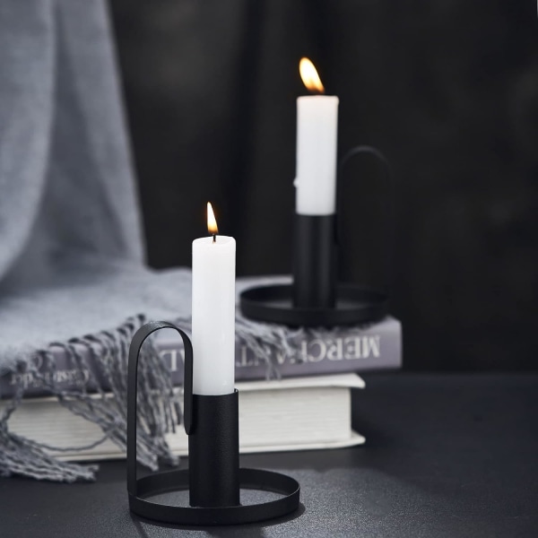 2 Pieces Candle Holder The Black Metal with Handle Candle Holder