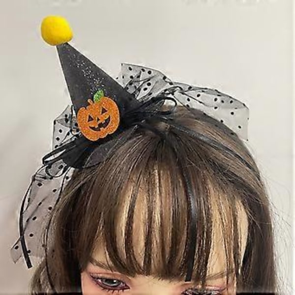 Halloween Söpö Tylli Hiuslenkki Panta Glitter Mini Kartiohattu Söpö Hiusklipsi Hiusvanne Poninhäntäpidike Valokuvarekvisiitta Musta