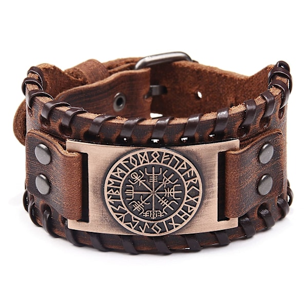 Brun Viking Armbånd Justerbar Mansjett Armring Håndleddsbånd Med Vegvisir Kompass Norrønt Amulet Keltisk Pagansk Smykke（C）