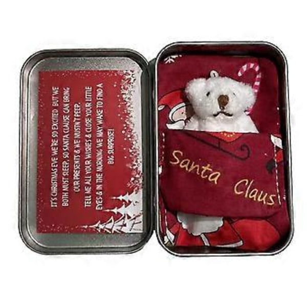 Liten Julebamse i Lommeformat med Jernboks, Mini Lommebamse Plysjleker, Søt Kosedyr Bamse Dukke Bursdag Julegaver f White Bearand Red Bag