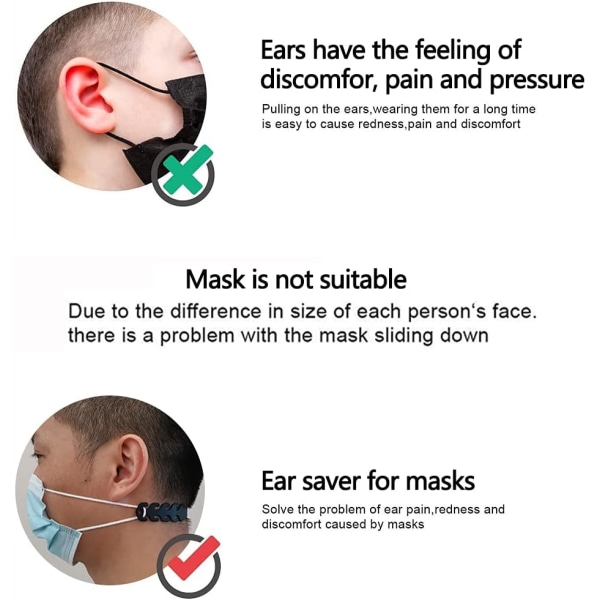 Justerbar Ear Saver Mask Strap Extender för masker, masker håller