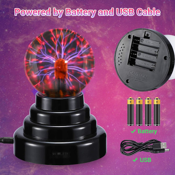 Plasma Ball, 3 tommers plasma lampe, berøringsfølsom plasma globe - U