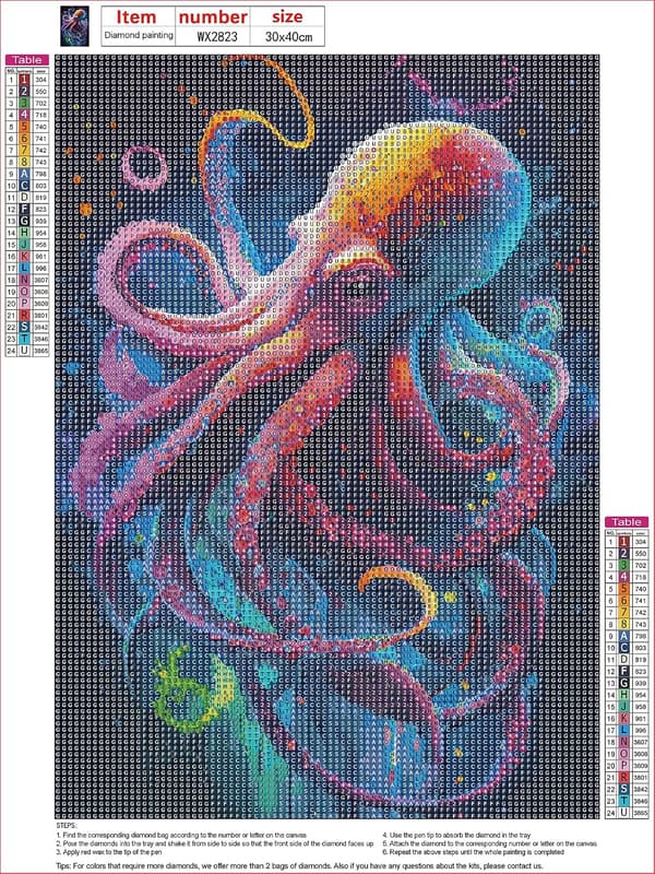 30x40cm Blæksprutte 5D Diamantmaleri Sæt til Voksne, DIY Diamant