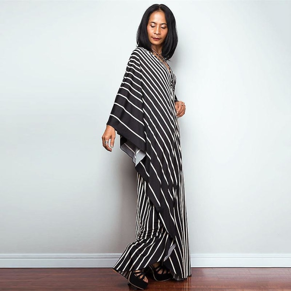 Kvinnors tryckta maxiklänning fladdermusärm strandklänning plus size sommarklänning strandkläder kaftan överdrag Dn0503