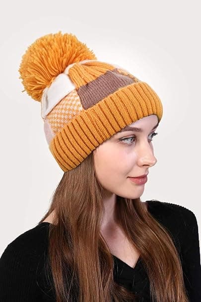 Stickade Mössor för Kvinnor Stickad Mössa Pompom Vinter Varm Mjuk