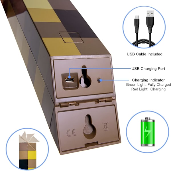 Brownstone Pixels fakkellys til vægmontering eller håndholdt USB-genopladelig