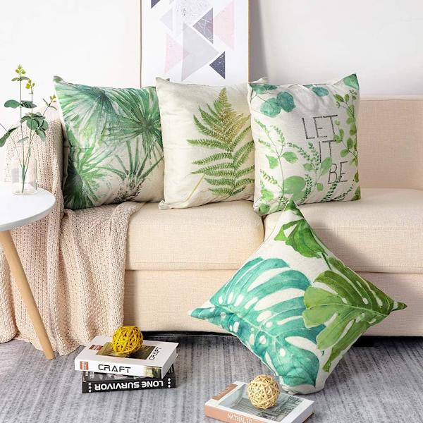 4 stk 45 x 45 cm putetrekk, putetrekk i polyester og lin