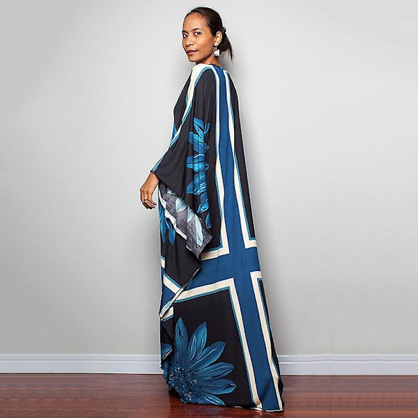 Kvinners trykte maxi-kjole flaggermus ermet strandkjole plus size sommerkjole strandklær kaftan cover-ups Dn0515