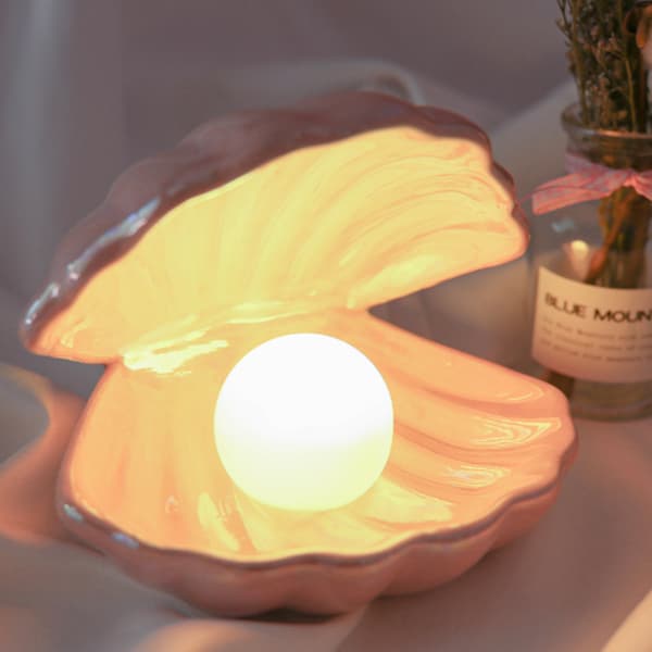 1 stk. Pink Shell Pearl Light LED Natlampe Bærbar Pearl Shell