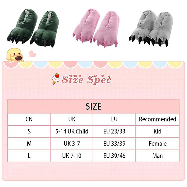 Unisex tofflor Monster Claw Novelty Plysch Tass Varm Mjuk Bomull Djur Fantasy Cosplay Kostym Skor Höst Vinter Inomhus（L A）