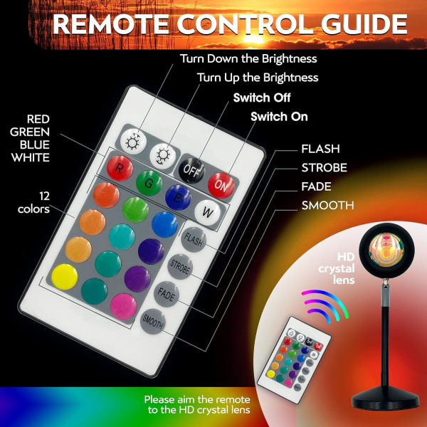 Auringonlaskun valonheitin - 16 väriä ja 4 valotunnelmaa Sunset Proj