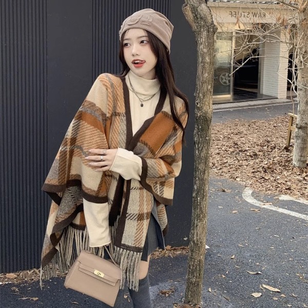 Ny retro brittisk rutig sjal för dam ytterkläder high-end Kore