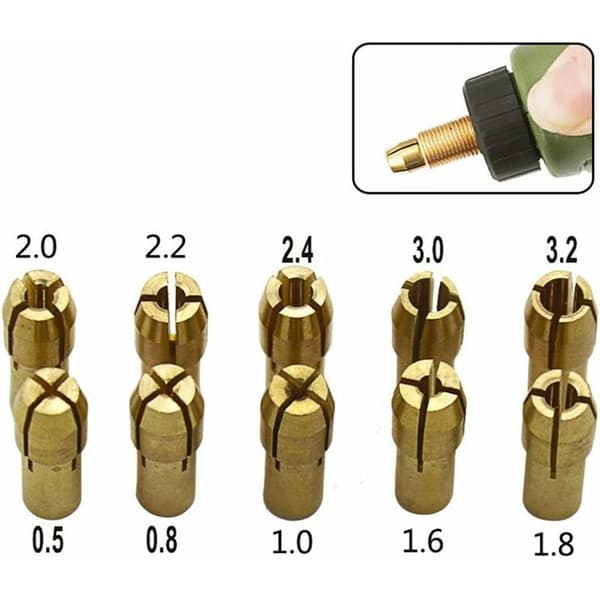 10 stk messingchuck-borchucke 0,5-3,2 mm tilbehør til Dremel