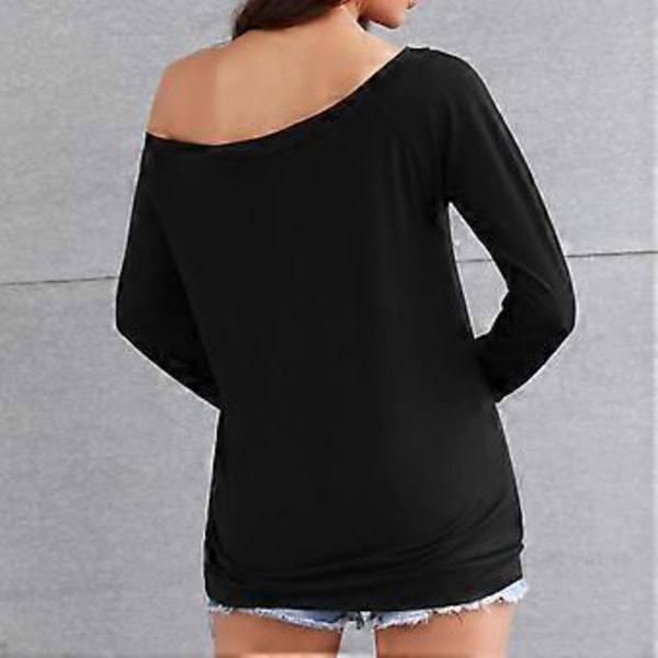 Dame Off Shoulder Top Langærmet Ensfarvet Pullover Elastisk Dame Løs Skjorte Top til Daglig Fest Arbejde (HvidM) White M