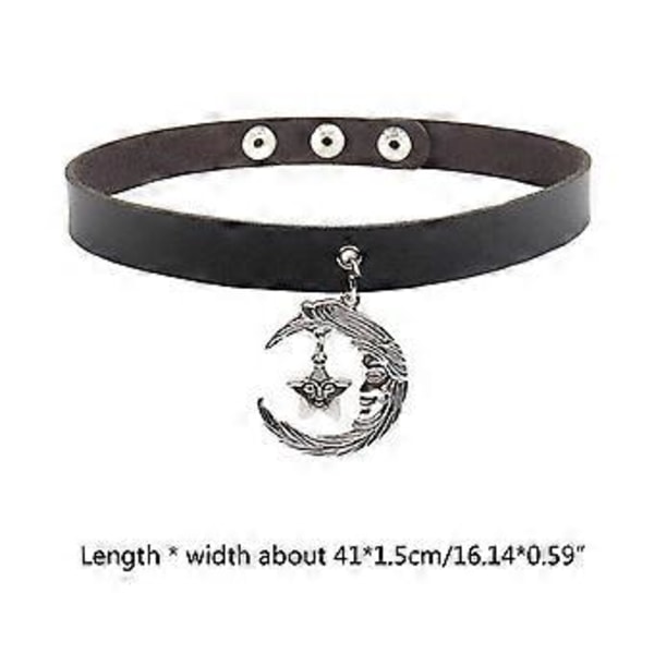 Justerbart Choker Halsband PU Läder Goth Choker Krage med Stjärn- och Månhänge Punk Rock Krage för Kvinnor Flickor Svart
