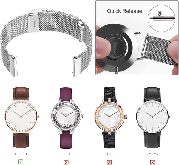 Release Watch Strap, Mesh Woven Metal Watch Band Clasp för Män och
