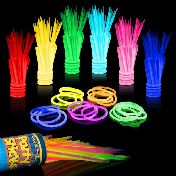 Festartikler - Lysende festartikler, lysende festdekorationer, lysende halskæder og lysende armbånd med stik (100 stk.)