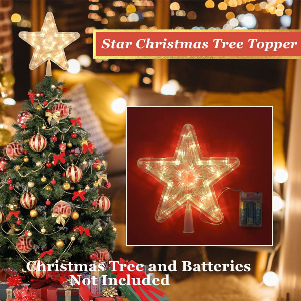 Christmas Tree Topper, Guld Glittrig Hollow Christmas Tree Topper Star för