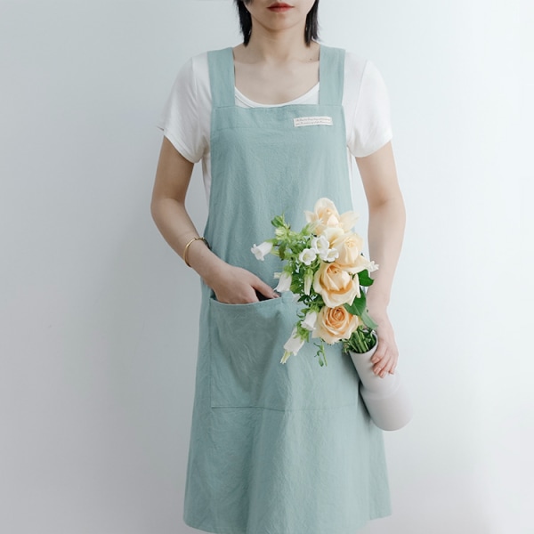 (mint blue) Cotton Aprons For Women And Men | Cross-back Apron Wi