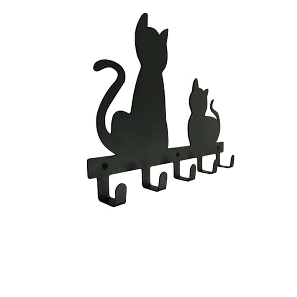 Kat nøglering - med 5 kroge, jern, 33 × 16,7 × 3,4 cm, sort