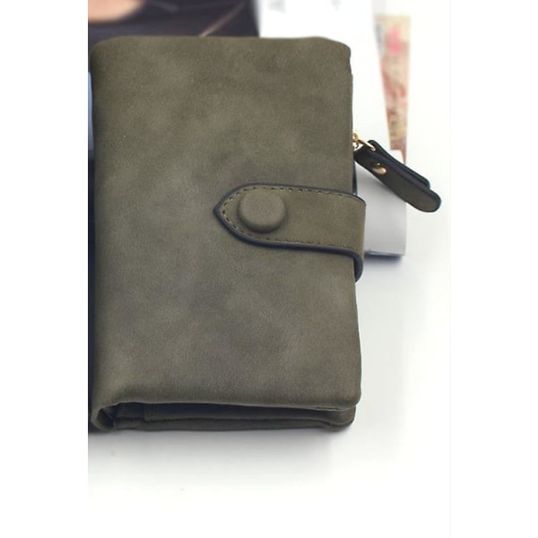 Dame skinnveske Frosted Short Trifold lommebok med håndstropp Kredittkortholder Army Green