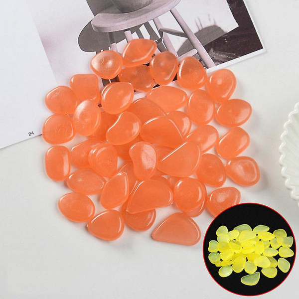 50pcs Glow In The Dark Pebble Stones Luminous Decorative For Fish Tank Garden Pathway Flower Pot Bed Shiny Light orange