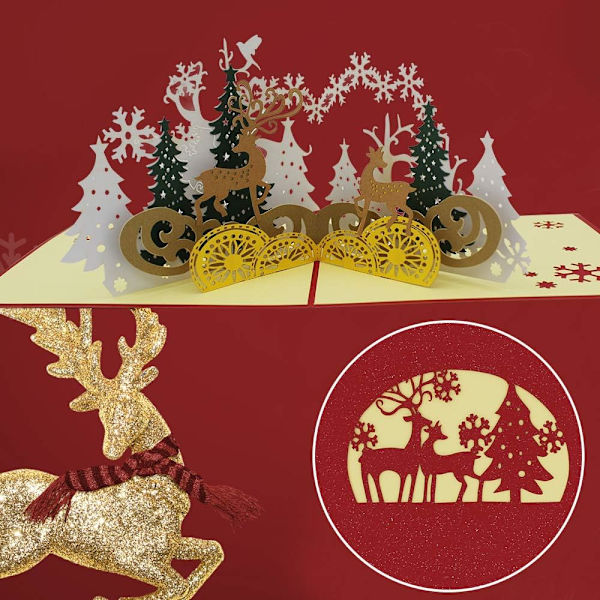3D julekort juletre og reinsdyr popup julekort Valenti