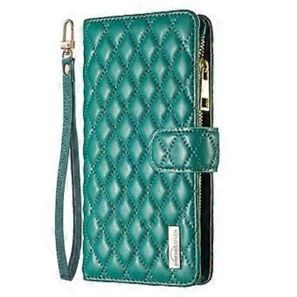 BINFEN COLOR BF Style-15 Fodral till iPhone 16 Pro Max Rombmönstrat Läder Telefonskal Green