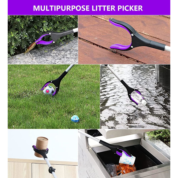 2 stycken 43 tum soptunnor, uppgraderad hopfällbar magnetisk vuxenplockverktyg, lila