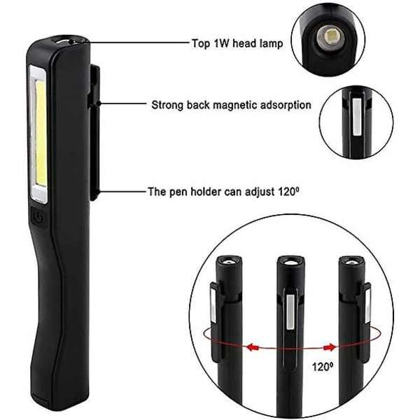 Led-lommelykt inspeksjonslampe bærbar oppladbar Led arbeidslys Cob Led lommelykt lommelykt campinglys, 2 stk