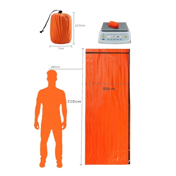 Överlevnads sovsäck, nödbivacksäck nödräddningsfilt återanvändbar för utomhuscamping, vandring (orange)