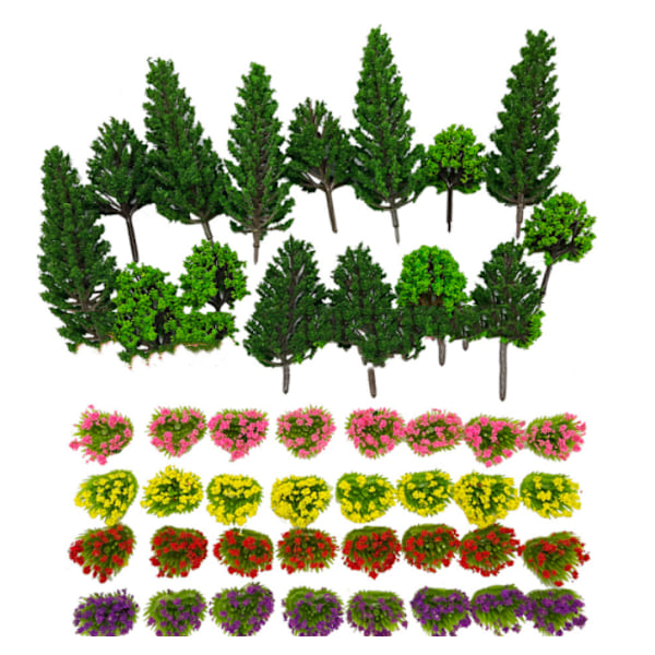 47-pack Blandade Mini-träd, 3D-modelltillbehör, Mini-tåglandskap