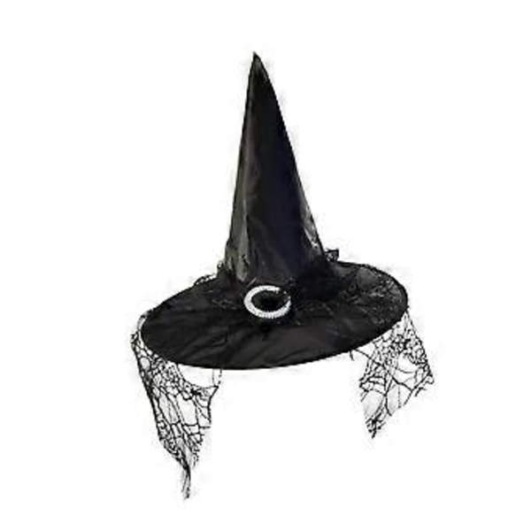 Häxhatt Trollkarlshatt Trollkvinnshatt Maskeradhatt Kostymtillbehör Spetsig Hatt för Halloween, Karneval, Fest, Cosplay (Svart) Black